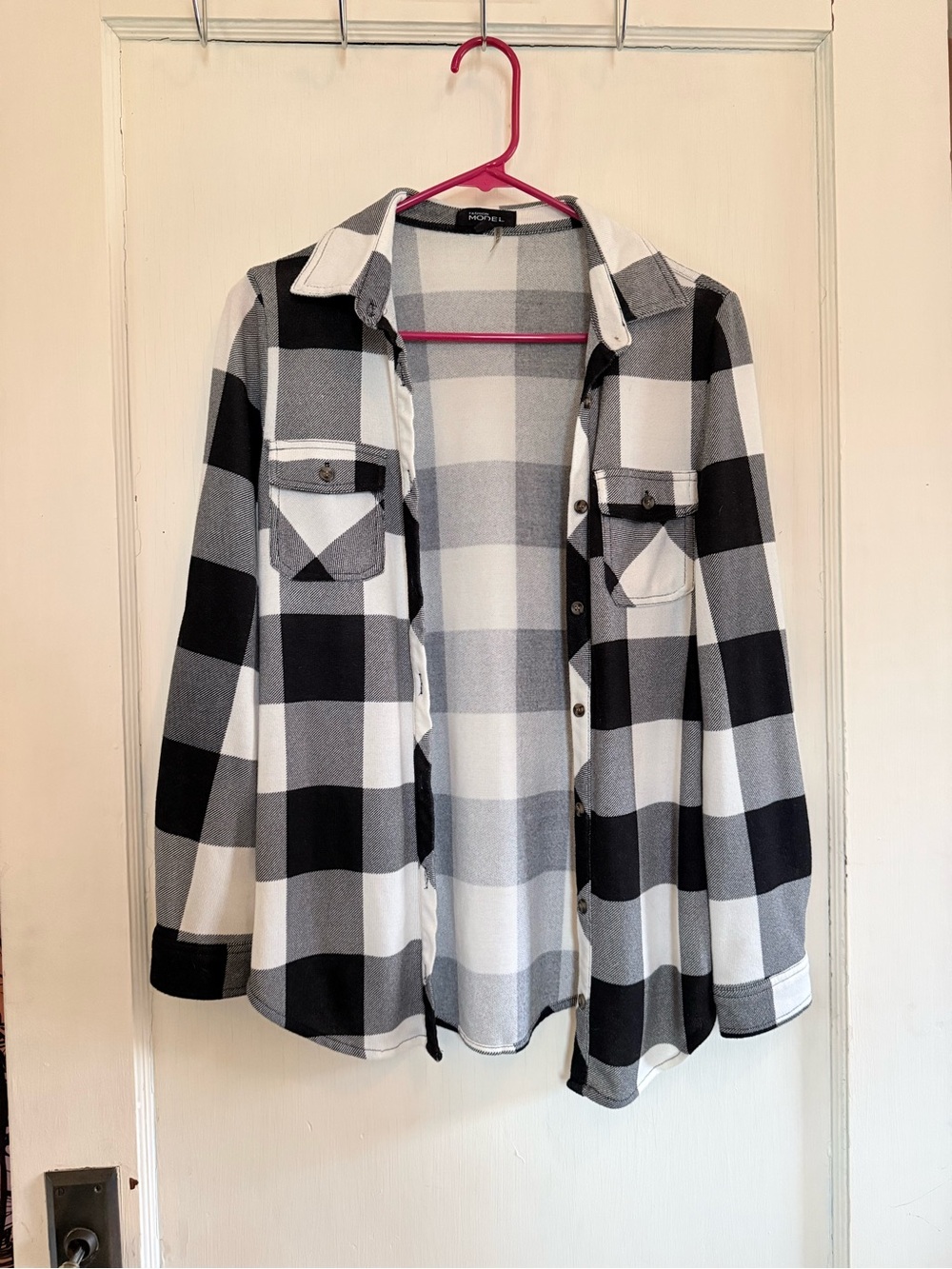 Button-Down Plaid Shirt - Black & White